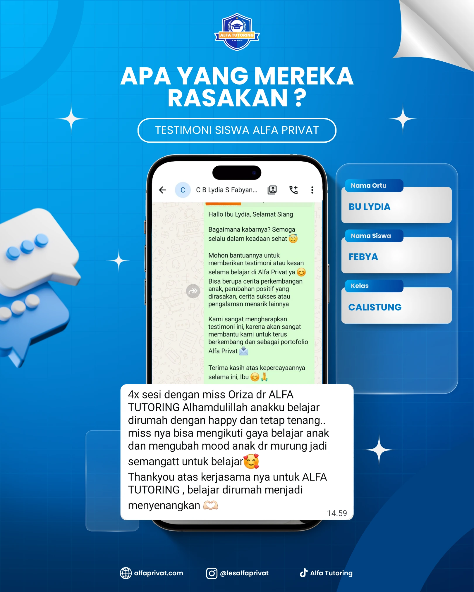 Testimoni orang tua siswa Alfa Privat