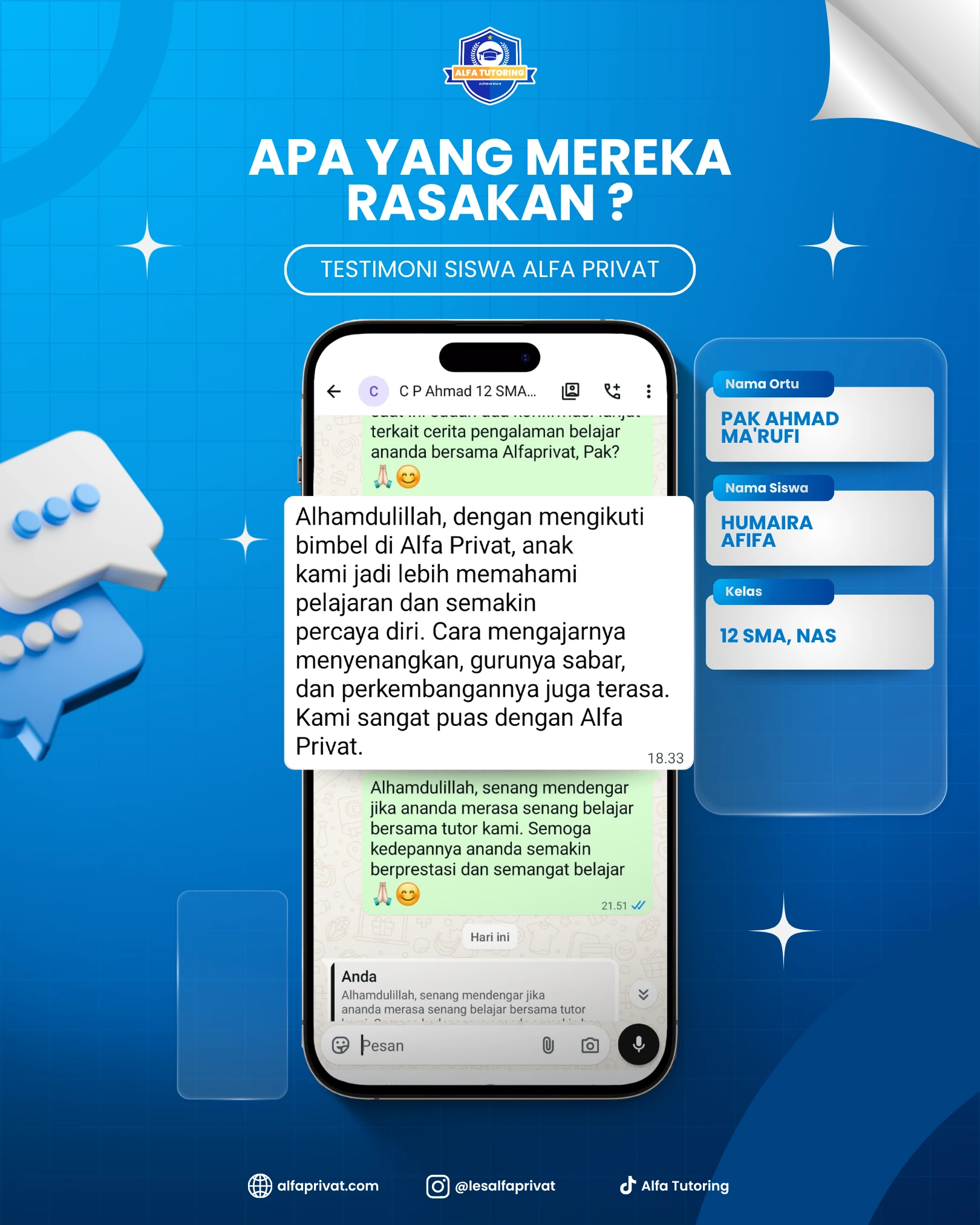 Testimoni orang tua siswa Alfa Privat
